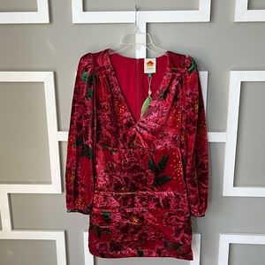 Size Small Farm Rio Floral Velvet Mini Dress NTW